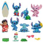 Figurine Miniature - Personnage Miniature Figurines et accessoires - LICENCE /STITCH - Coffret Deluxe - 13 figurines et accessoires. Stitch dans 5 poses. planche de surf