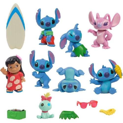 Figurine Miniature - Personnage Miniature Figurines et accessoires - LICENCE /STITCH - Coffret Deluxe - 13 figurines et accessoires. Stitch dans 5 poses. planche de surf