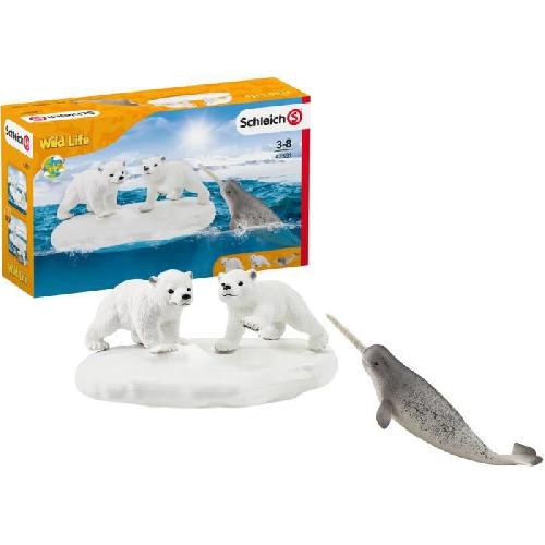 Figurine Miniature - Personnage Miniature Figurines Glissade des Ours Polaires. Coffret schleich avec 2 figurines oursons et 1 figurine de narval. pour enfants des 3 Ans.