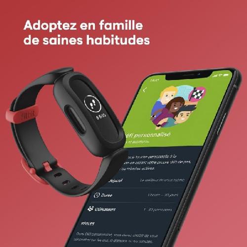 Coach Sportif - Suivi Activites Quotidiennes FITBIT Ace 3 - Bracelet connecte enfant - Noir et rouge