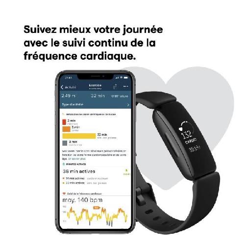 Coach Sportif - Suivi Activites Quotidiennes FITBIT Inspire 2 - Bracelet connecte - Autonomie 10 jours -Noir