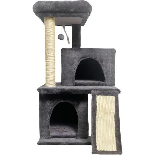 Arbre A Chat FLOPI Arbre a chat gris foncé- 44.5 x 48 x 86 cm - Gris foncé - 1 plateforme. 1 balle de jeu. 2 niches. 1 rampe