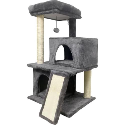 Arbre A Chat FLOPI Arbre a chat gris foncé- 44.5 x 48 x 86 cm - Gris foncé - 1 plateforme. 1 balle de jeu. 2 niches. 1 rampe