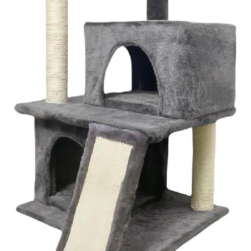 Arbre A Chat FLOPI Arbre a chat gris foncé- 44.5 x 48 x 86 cm - Gris foncé - 1 plateforme. 1 balle de jeu. 2 niches. 1 rampe