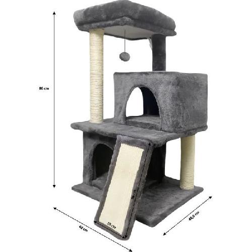 Arbre A Chat FLOPI Arbre a chat gris foncé- 44.5 x 48 x 86 cm - Gris foncé - 1 plateforme. 1 balle de jeu. 2 niches. 1 rampe