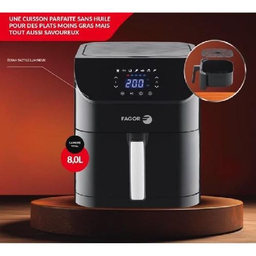 Friteuse Electrique Friteuse sans huile - FAGOR - Airfryer XL - 8L - 1800 W - Ecran tactile - 7 pré-réglages de cuisson - Minuterie - Noir