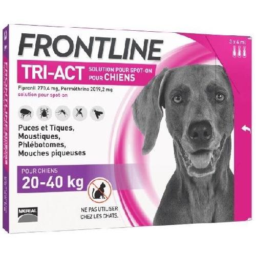 Antiparasitaire - Pipette - Lotion - Collier - Pince - Spray -shampoing - Crochet Tique FRONTLINE 3 pipettes Tri-Act pour chien de 20 a 40 kg