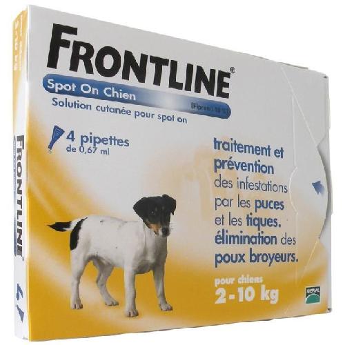 Antiparasitaire - Pipette - Lotion - Collier - Pince - Spray -shampoing - Crochet Tique FRONTLINE 4 pipettes Spot On Chien S - 2 a 10 kg - Puces tiques et poux