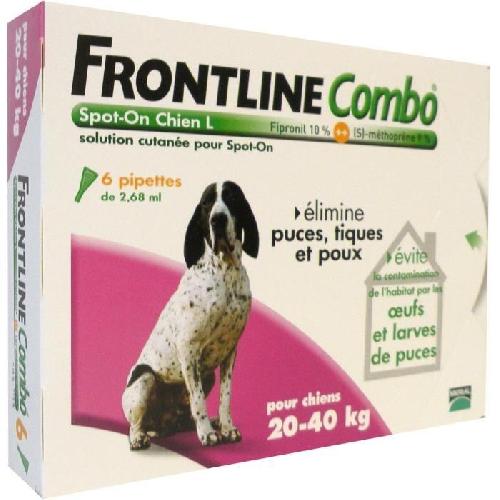 Antiparasitaire - Pipette - Lotion - Collier - Pince - Spray -shampoing - Crochet Tique FRONTLINE 6 Pipettes Combo Chien L - 20 a 40 kg - Puces tiques et poux