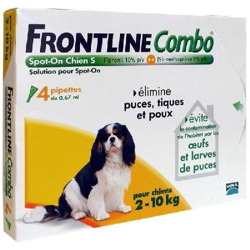 Antiparasitaire - Pipette - Lotion - Collier - Pince - Spray -shampoing - Crochet Tique Frontline Combo chien - Anti-puces anti-tiques pour chien S - 2-10kg - 4 pipettes