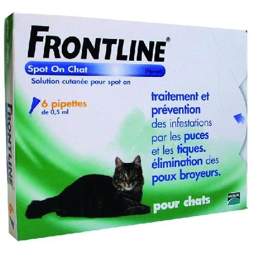 Antiparasitaire - Pipette - Lotion - Collier - Pince - Spray -shampoing - Crochet Tique Frontline Spot On chat - Anti-puces anti-tiques pour chat - 6 pipettes