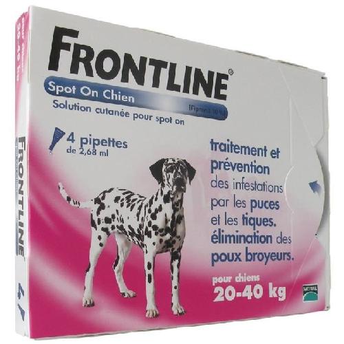 Antiparasitaire - Pipette - Lotion - Collier - Pince - Spray -shampoing - Crochet Tique Frontline Spot On chien - Anti-puces anti-tiques pour chien L - 20-40kg - 4 pipettes
