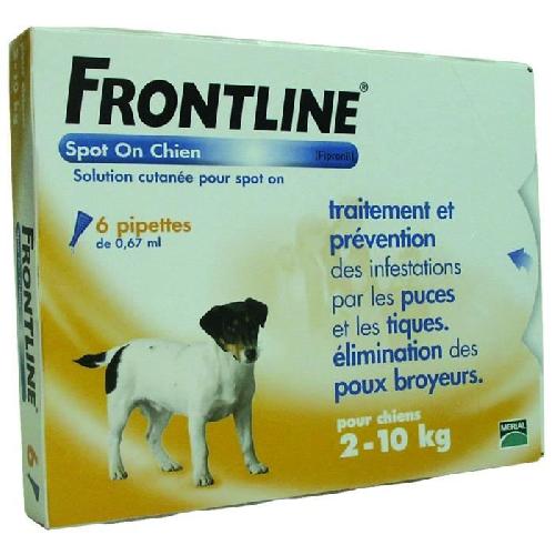 Antiparasitaire - Pipette - Lotion - Collier - Pince - Spray -shampoing - Crochet Tique Frontline Spot On chien - Anti-puces anti-tiques pour chien S - 2-10kg - 6 pipettes