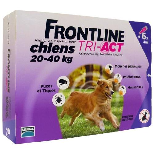 Antiparasitaire - Pipette - Lotion - Collier - Pince - Spray -shampoing - Crochet Tique Frontline Tri-Act chien - Anti-puces anti-tiques pour chien L - 20-40kg - 6 pipettes
