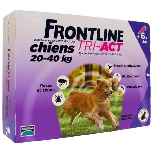 Antiparasitaire - Pipette - Lotion - Collier - Pince - Spray -shampoing - Crochet Tique Frontline Tri-Act chien - Anti-puces anti-tiques pour chien L - 20-40kg - 6 pipettes