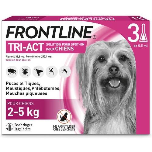 Antiparasitaire - Pipette - Lotion - Collier - Pince - Spray -shampoing - Crochet Tique Frontline Tri-Act chien - Anti-puces anti-tiques pour chien S - 5-10kg - 3 pipettes
