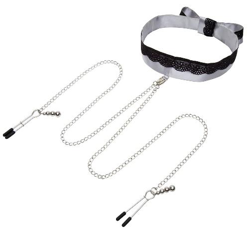 Coffret Fetish FSOGPN Play Nice Collier en satin et pinces a tetons
