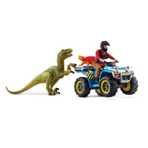 Figurine Miniature - Personnage Miniature Fuite sur quad face au vélociraptor - Ensemble de Jouets Préhistoriques de 5 Pieces pour Garçons et Filles a Partir de 4 ans -