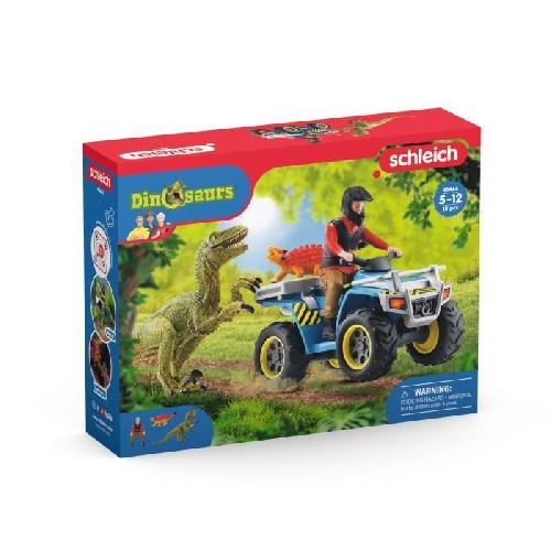 Figurine Miniature - Personnage Miniature Fuite sur quad face au vélociraptor - Ensemble de Jouets Préhistoriques de 5 Pieces pour Garçons et Filles a Partir de 4 ans -