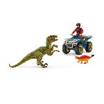 Figurine Miniature - Personnage Miniature Fuite sur quad face au vélociraptor - Ensemble de Jouets Préhistoriques de 5 Pieces pour Garçons et Filles a Partir de 4 ans -