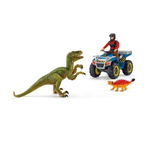 Figurine Miniature - Personnage Miniature Fuite sur quad face au vélociraptor - Ensemble de Jouets Préhistoriques de 5 Pieces pour Garçons et Filles a Partir de 4 ans -