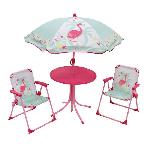FUN HOUSE 713088 FLAMANT ROSE Salon de jardin avec une table. 2 chaises pliables et un parasol pour enfant