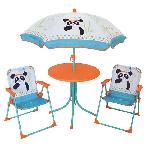 FUN HOUSE 713095 INDIAN PANDA Salon de jardin avec une table. 2 chaises pliables et un parasol pour enfant