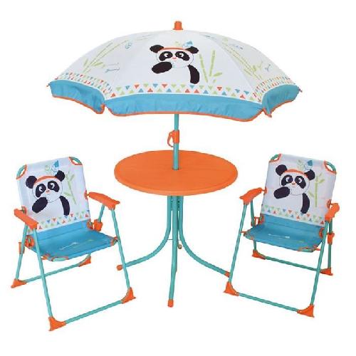 Accessoire Plein Air - Piece Detachee Plein Air FUN HOUSE 713095 INDIAN PANDA Salon de jardin avec une table. 2 chaises pliables et un parasol pour enfant