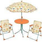 FUN HOUSE Fruity's Salon de jardin - 1 table H.46 x ø46 cm. 2 chaises H.53xl.38.5xP.37.5 cm et 1 parasol H.125 x ø100 cm