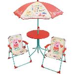 FUN HOUSE Peppa Pig Salon de jardin - 1 table H.46xo46cm. 2 chaises H.53xl.38.5xP.37.5 cm et 1 parasol H.125 x o100 cm - Pour