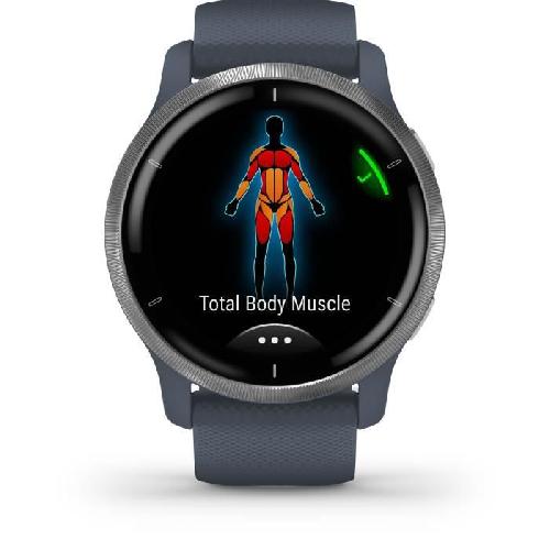 Montre Connectee Sport Garmin - Venu 2 - Montre connectee GPS Multi-sports et Sante - Autonomie Longue Duree - Bracelet Bleu Gris et Silver