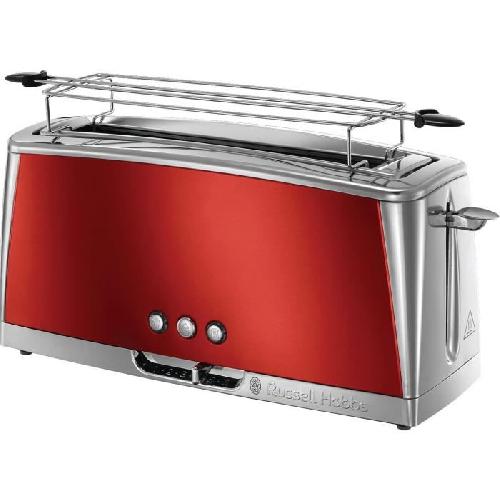 Grille-pain - Toaster Grille-Pain - RUSSELL HOBBS - Luna Rouge Solaire - Fente longue - 1420 W - Fonctions réchauffage et décongélation