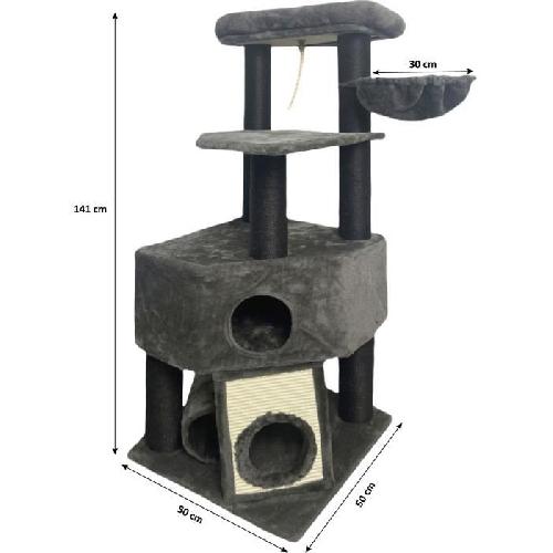 Arbre A Chat GUILY Arbre a chat gris foncé- 50 x 50 x 141 cm - Gris foncé - 2 plateformes. 1 perchoir. 1 cabane. 1 rampe. 1 tunnel