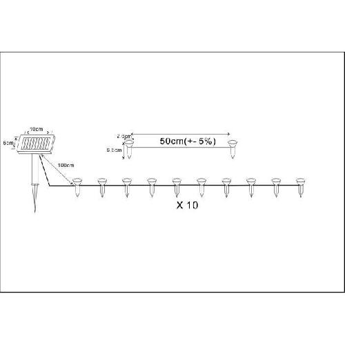 Decoration Lumineuse Guirlande solaire a planter 10 LED blanches - GALIX - 5m - 0.5W - 100 Lumens - 8h d'éclairage