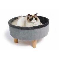 Habitat - Couchage Lit rond surélevé - M PETS - ROUND - Gris - 47 x 47 x 26 cm - Pied en bois - Coussin doux