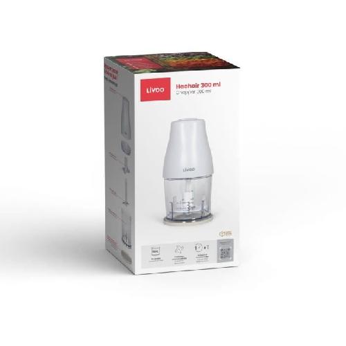 Hachoir Electrique Hachoir - LIVOO - 300 ml - 400 W - 1 vitesse et fonction turbo - 2 lames en inox - Blanc