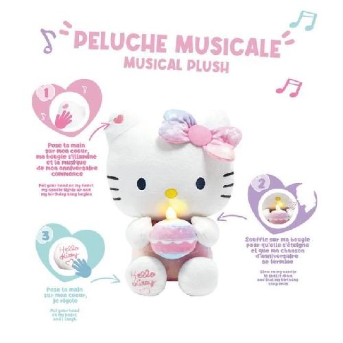 Peluche Hello Kitty Peluche Interactive Anniversaire +/- 26 cm - JEMINI - Musique. bougie et rire interactifs.