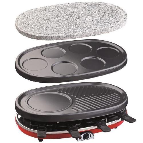 Appareil A Raclette HKoeNIG RP418 - Appareil a Raclette 4 en 1 - 8 personnes - 6 mini crepes - Grill - Temperature reglable - 1500W - Plaques