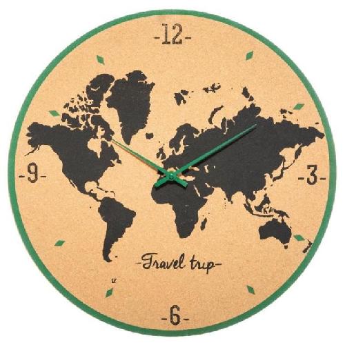 Horloge carte du monde en liege - O48 cm - Multicouleur
