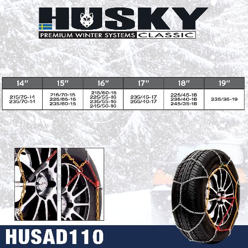 Chaine Neige - Chaussette HUSA110 - 2 Chaines a neige 9mm compatible avec pneu 14 15 16 17 18 19 pouces - Husky Advance