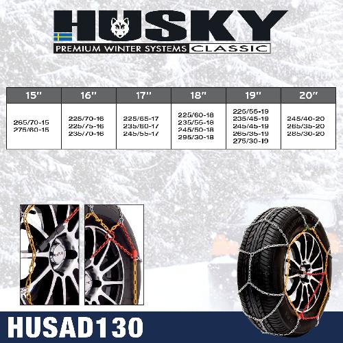 Chaine Neige - Chaussette HUSA140 - 2 Chaines a neige 9mm compatible avec pneu 15 16 17 18 19 20 pouces - Husky Advance
