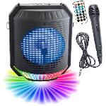 INOVALLEY HP74BTH - Enceinte lumineuse karaoke Bluetooth 20W - Lumiere LED multicolore - Port USB. Radio FM. Entree micro. Aux-In