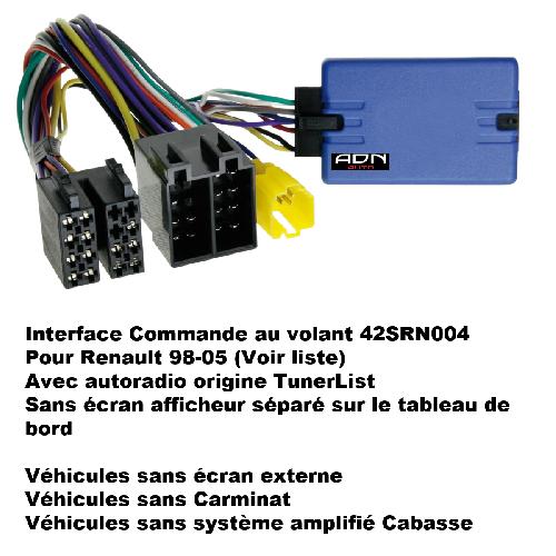 Commande au volant de Roger Interface Commande au volant 42SRN004 compatible avec Renault 98-05 Tunerlist sans ecran deporte Centrale seule