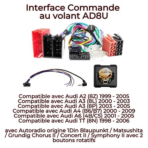 Commande au volant Universelle Interface Commande au volant AD8U - ADNAuto - compatible avec Audi 99-09 Ampli - Voir liste