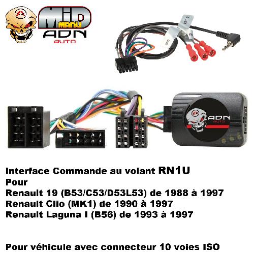 Commande au volant Universelle Interface Commande au volant RN1U compatible avec Renault 88-97 Voir Liste - Universelle -Cd