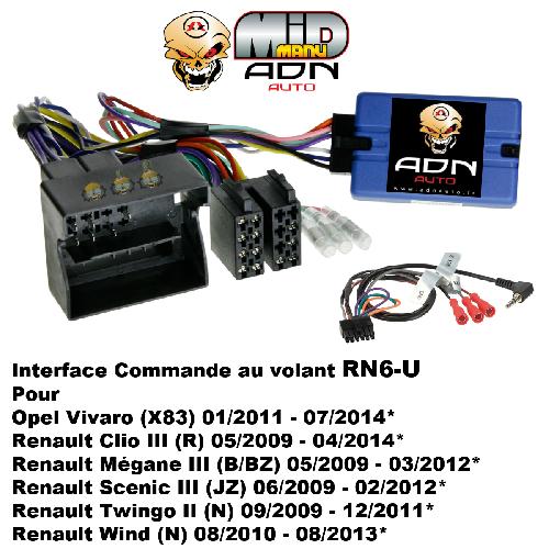 Commande au volant Sans Lead Interface Commande au volant RN6-U compatible avec Renault 09-14 Vivaro - Universelle