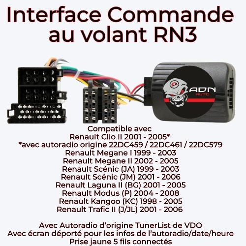 Commande au volant JVC Interface Commande au volant RNTLJ compatible avec Renault 99-08 Tunerlist Ecran deporte JVC