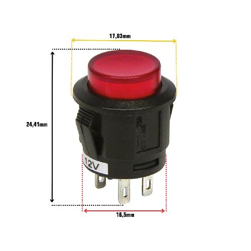 Interrupteur - Actionneur - Pulseur Interrupteur a pression Rouge 12V 20A D18mm - bouton rouge D12mm