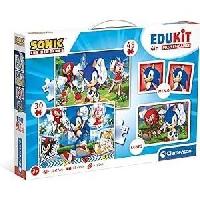 Jeu D'apprentissage Clementoni - Edukit - Sonic - Coffret apprentissage 4 en 1 - 2 puzzles. 1 memo. 1 jeu de 6 cubes - Fabrique en Italie -Des 4ans