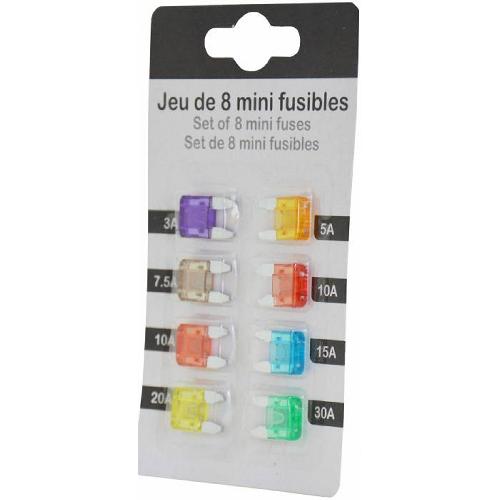 Fusibles pour auto ATO Mini Jeu De 8 Mini Fusibles Enfichables 3A 5A 7.5A 10A 15A 20A 30A